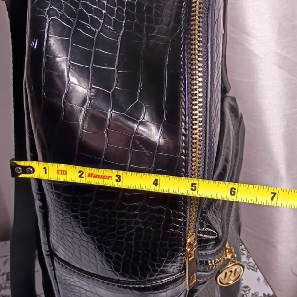 River Island Black Croc-Embossed Backpack with‎ Gold Details